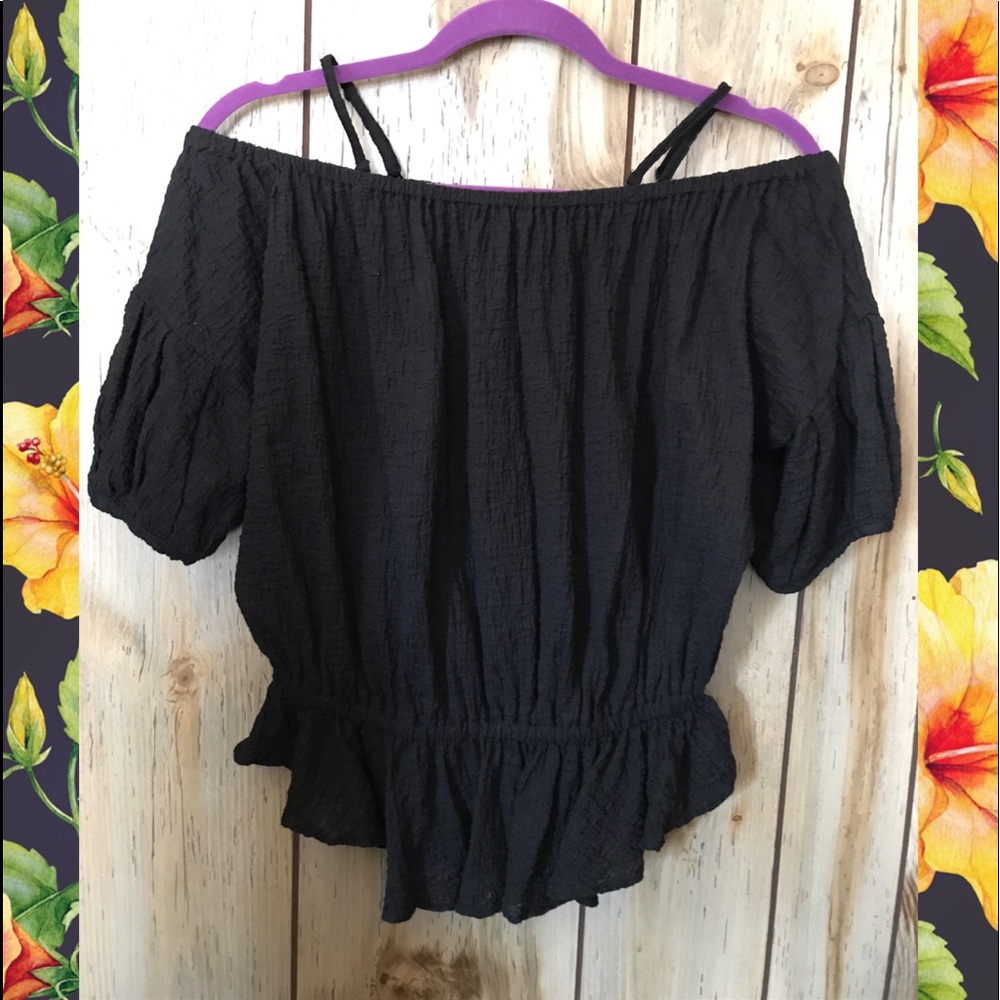 Free People Black Off/On Shoulder Top Size SP
